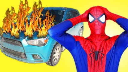 Spiderman Frozen Anna Hulk & Iron Man vs Spiderman’s Car on Fire! Fun Superhero Movie in Real Life (1080p)