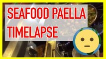 Seafood Paella Recipe Cooking in Pan w/ Saffron Rice   Shrimp   Vegetables - Time Lapse of How to Make Spanish Paella Valenciana with Ingredients