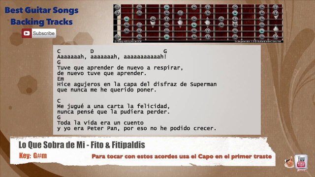 Lo que sobra de mi - Fito & Fitipaldis Guitar Backing Track with scale, chords and lyrics