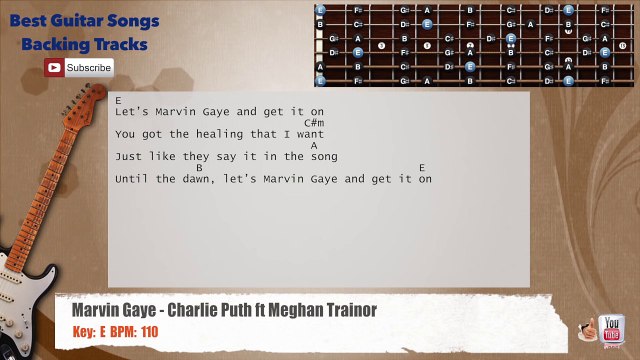 Marvin Gaye - Charlie Puth ft Meghan Trainor Guitar Backing Track with scale, chords and lyrics
