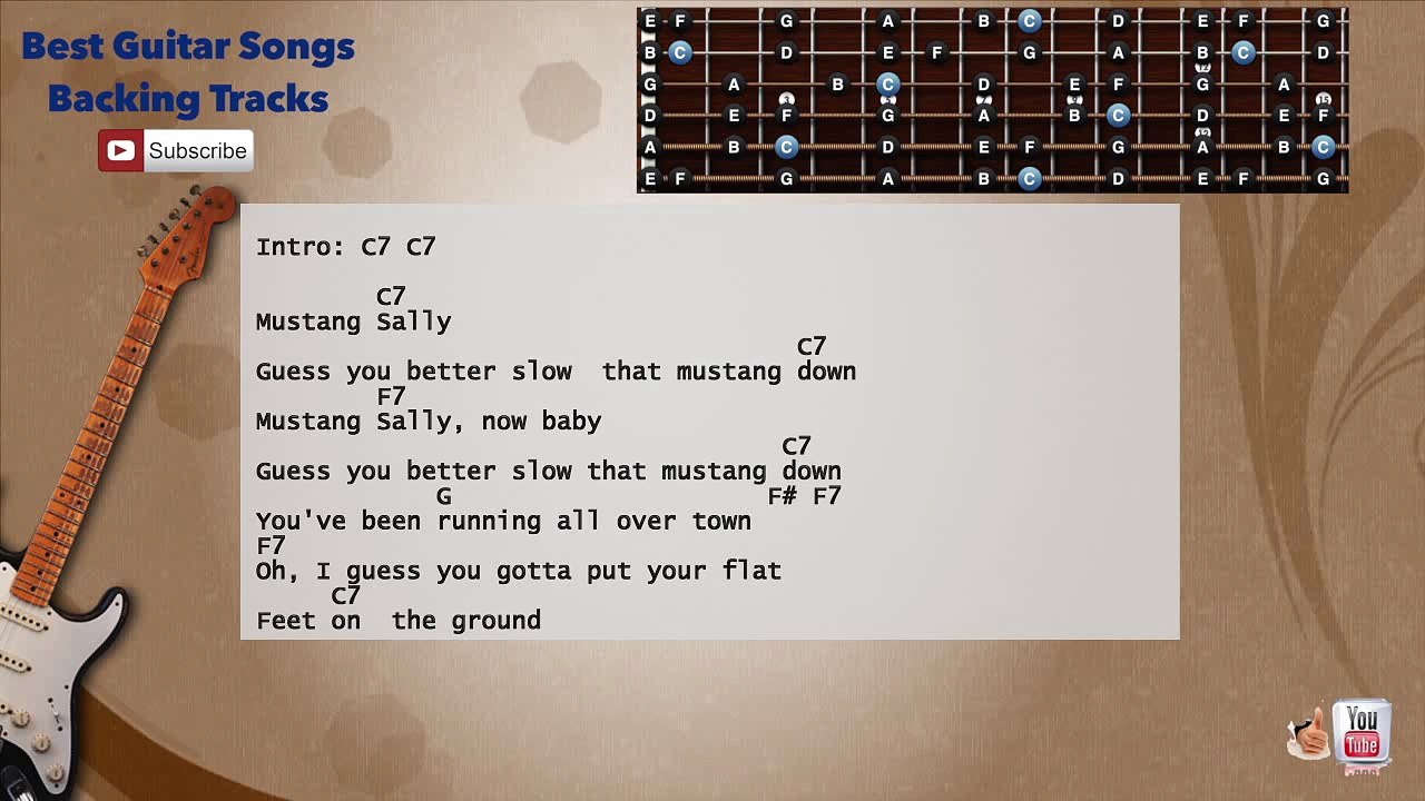 Mustang Sally - The Commitments Guitar Backing Track with scale, chords and lyrics