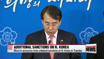S. Korea to announce unilateral sanctions against N. Korea on Tuesday