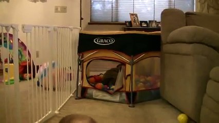 P&B Twin Baby Boys Play in Ball Pit