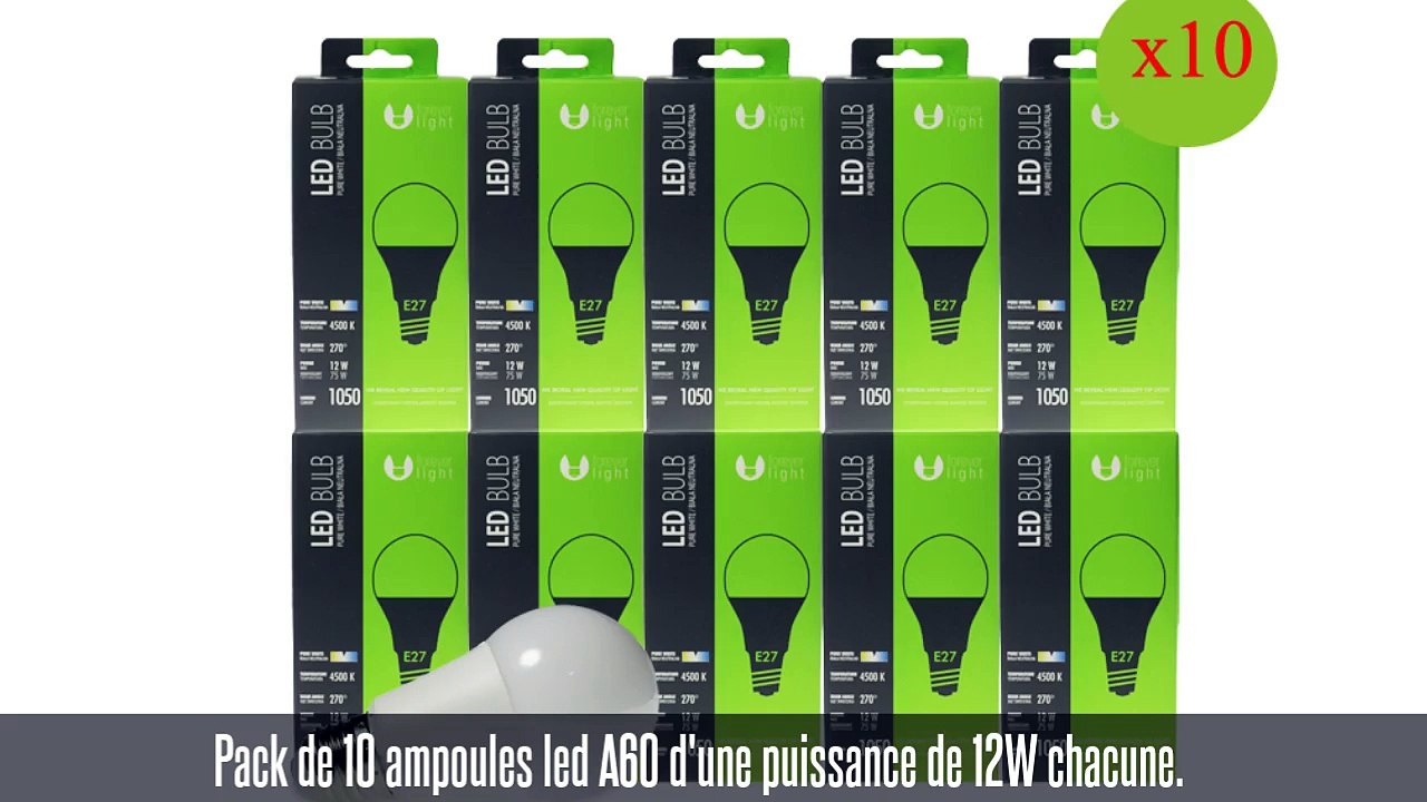 Pack de 10 ampoules led E27, 12W, 270°, blanc neutre