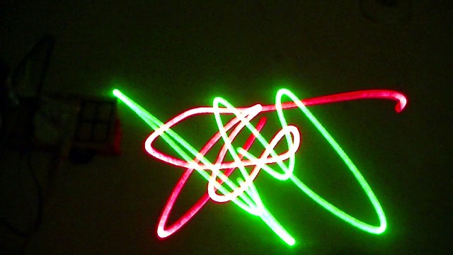 Featuring my green and red laser pointers in the dark at a low frame rate