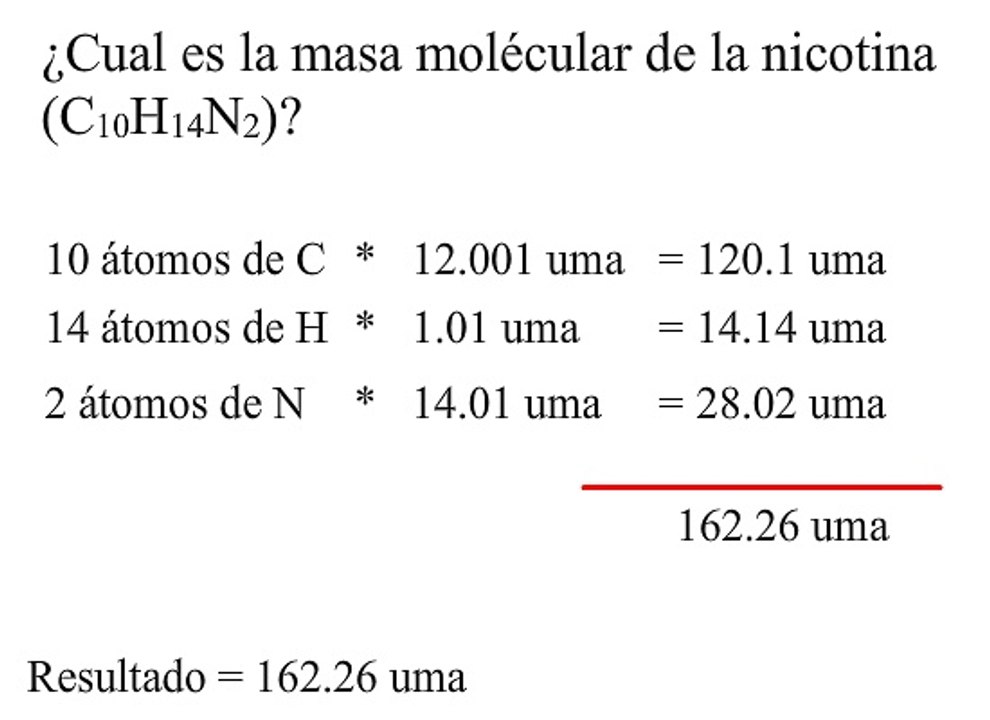 ¿Cuál es la masa molecular de la nicotina?