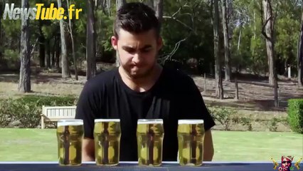 Le gars boit 4 pintes de bière en un temps record..