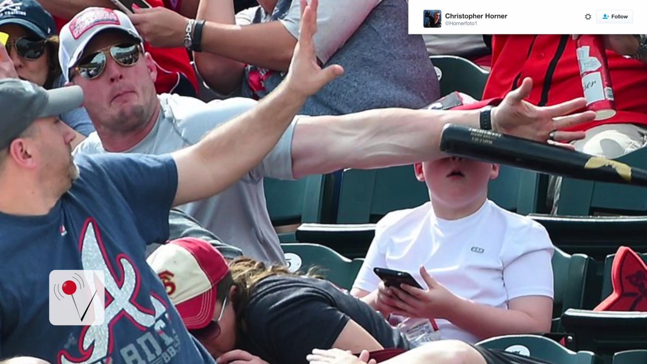 Close Call! Flying Baseball Bat Almost Knocks O...