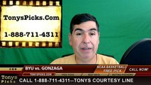 College Basketball Free Pick Gonzaga Bulldogs vs. BYU Cougars Prediction Odds Preview 3-7-2016