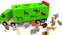 Trucks for children. Learn wild animals in English! Cartoons for babies 1 year