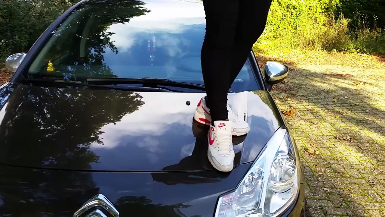 Request, Girl in Nike sport shoe on carhood
