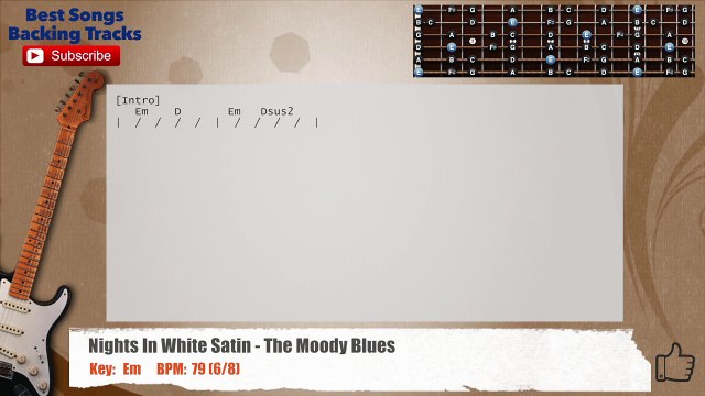 Nights In White Satin - The Moody Blues Guitar Backing Track with chords and lyrics