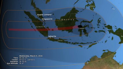 Movement of March 2016 Total Solar Eclipse Shadow (Animation) - HD
