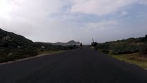 Cyclists chased by an ostrich. The funniest thing you'll see today