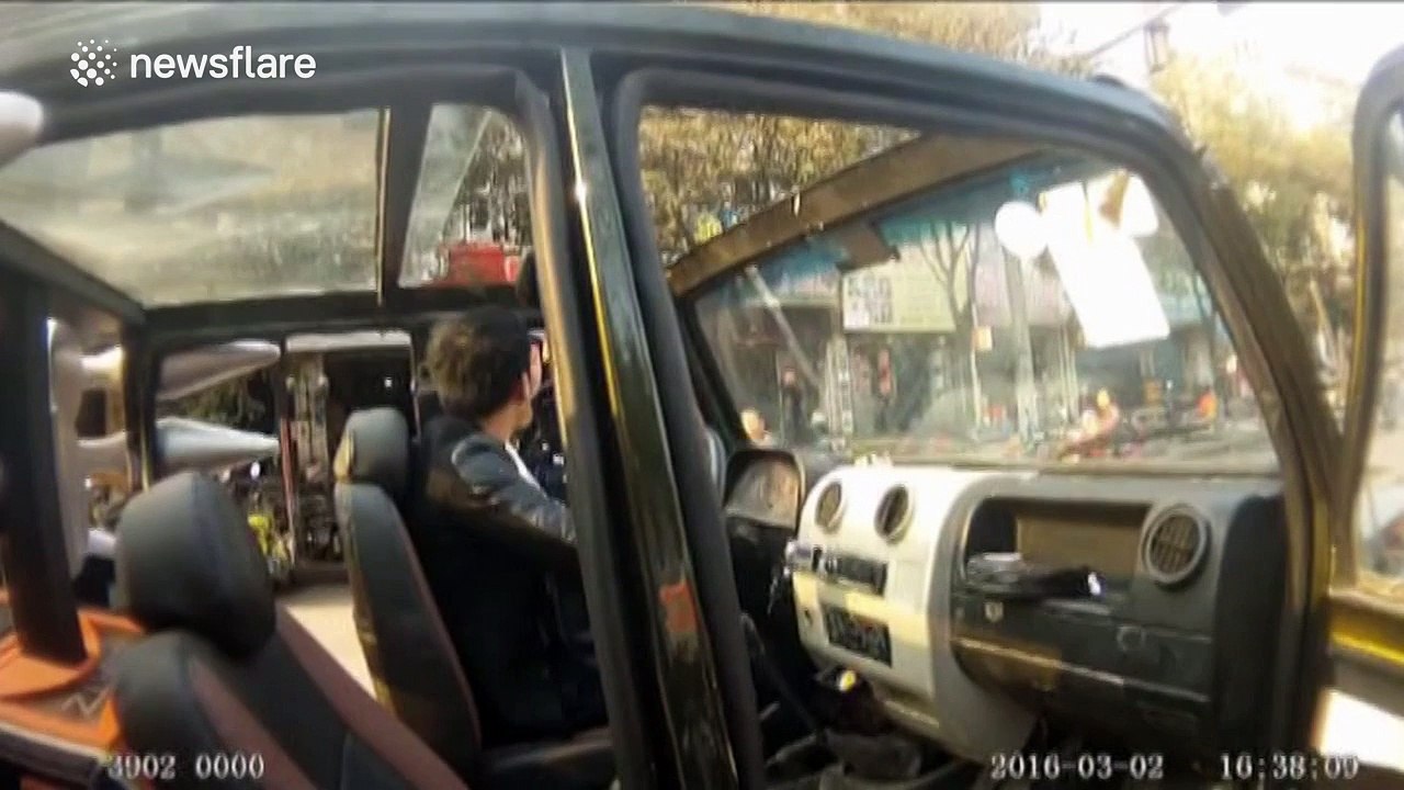 Car with MASSIVE sound system stopped because speakers look like missiles