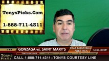 College Basketball Free Pick Saint Marys Gaels vs. Gonzaga Bulldogs Prediction Odds Preview 3-8-2016