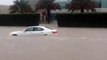 Cars stuck at a flooded street in Jebel Ali industrial area dubai.. Rain in UAE