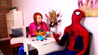 Spiderman vs Joker vs Frozen Anna! Spiderman Gets Hypnotized - Funny Superhero Movie in Real Life -)