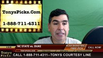 College Basketball Free Pick Duke Blue Devils vs. NC State Wolfpack Prediction Odds Preview 3-9-2016