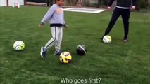 Cristiano Ronaldo and his son training shoot accuracy