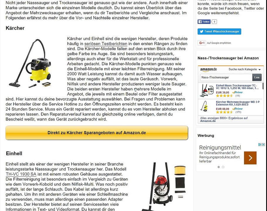 Nass-/Trockensauger und ihre Hersteller: Kärcher, Einhell, Parkside, Vorwerk, Nilfisk