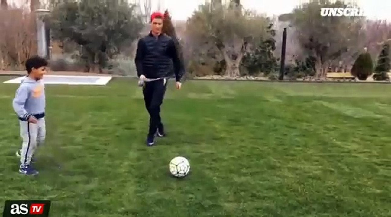 Cristiano Ronaldo playing football with his son at the backyard 09.03. ...
