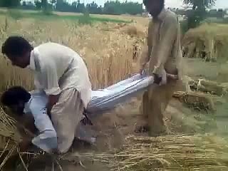 Gandum katane wali masheen k mushabah 3 insanon per mushtamil ek masheen tayar ki gai hai jo bagher kisi endhan k chalti