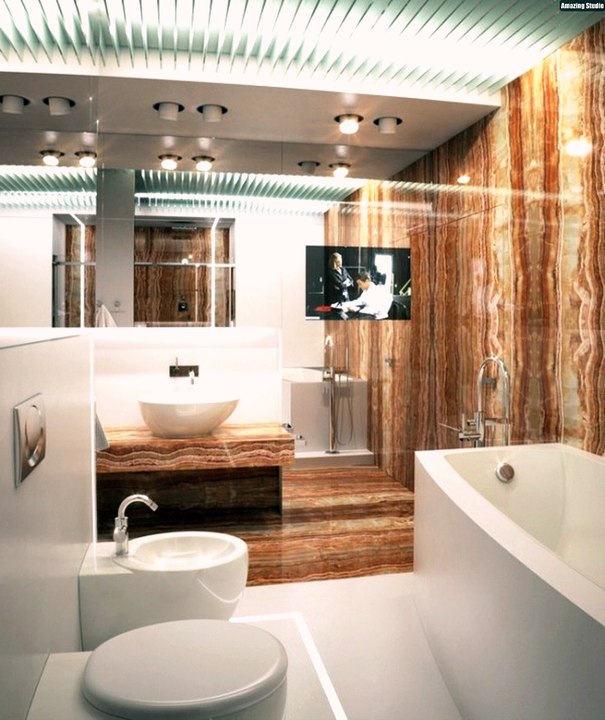 Alexander Lysak Moderne Wohnung Badezimmer Marmor Braun