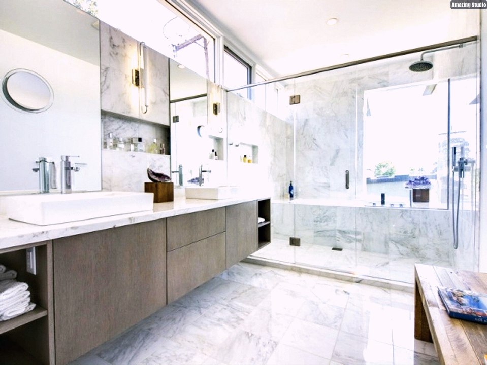 Ablagefläche Im Badezimmer Einbau Regalen Wand Optik Marmor Fliesen