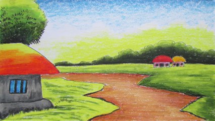 How to Draw a Village Landscape with Oil Pastels
