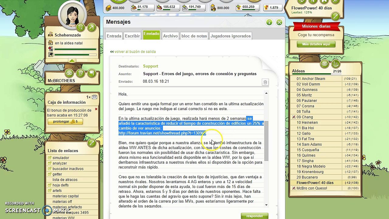 Support Travian.net desconoce cambios implementados