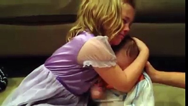 Sweet little sister don't want to grow her cute brother
