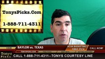 College Basketball Free Pick Texas Longhorns vs. Baylor Bears Prediction Odds Preview 3-10-2016