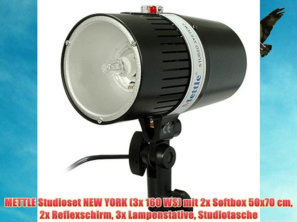 METTLE Studioset NEW YORK (3x 160 WS) mit 2x Softbox 50x70 cm 2x Reflexschirm 3x Lampenstative