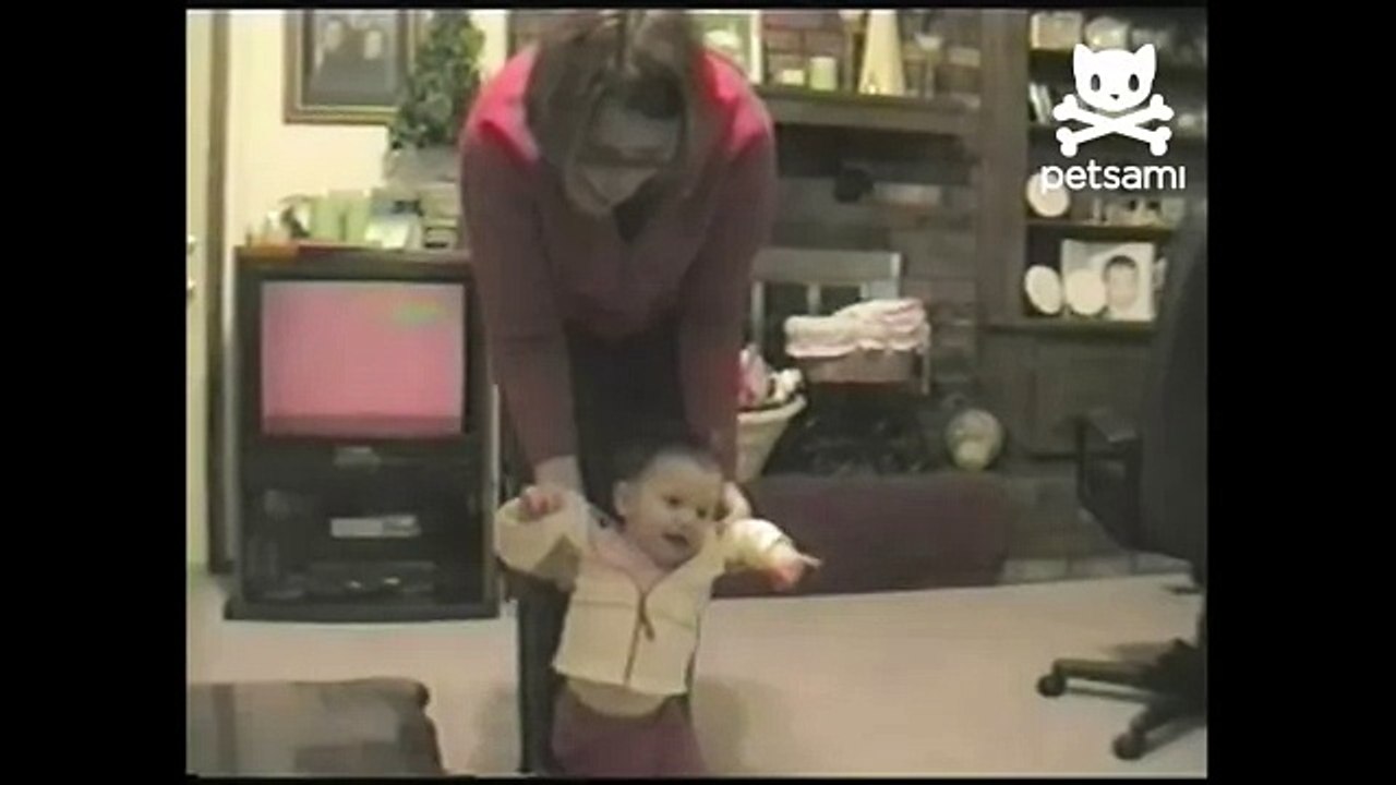 Baby's first steps interrupted by dog poop