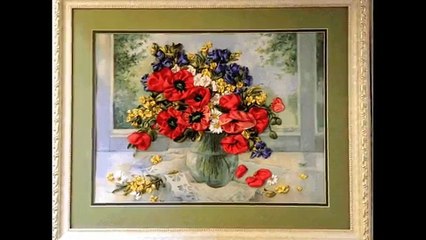 Оригинальные картины вышитые лентами. Идеи из интернета.