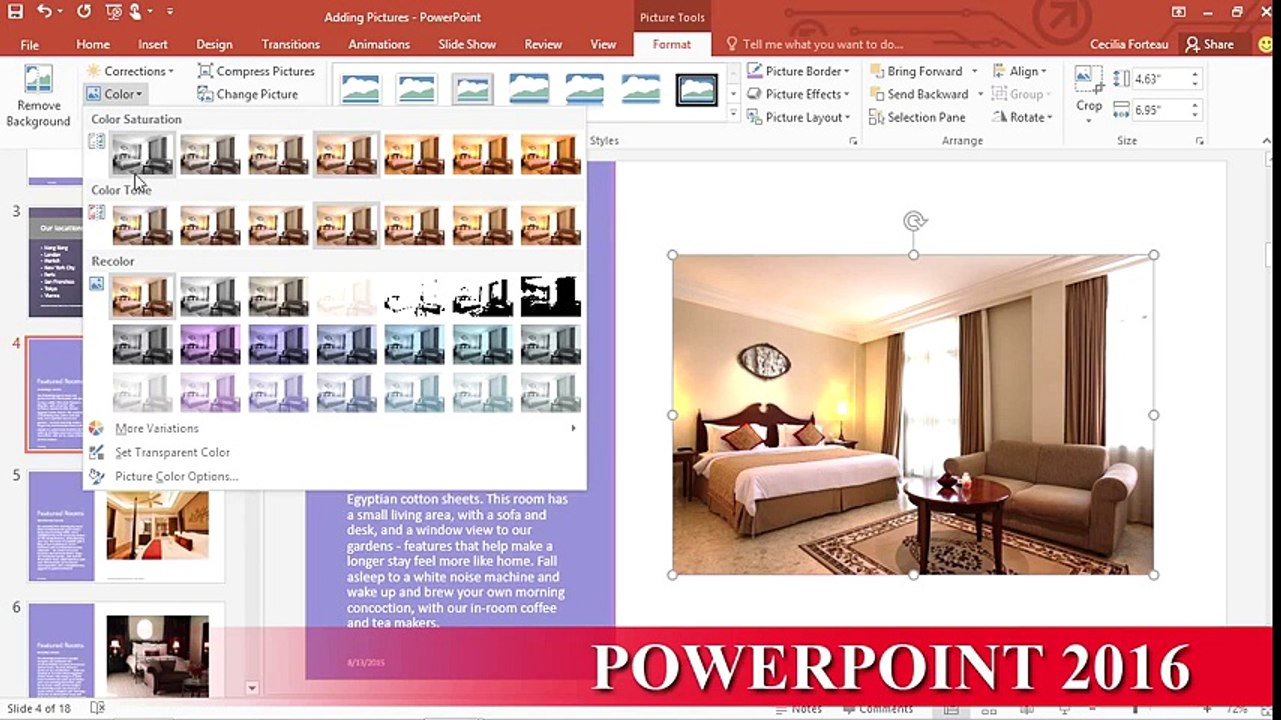 Power Point 2016 Tutorial Part05 03 Formatting and adding effects to pictures - YouTube