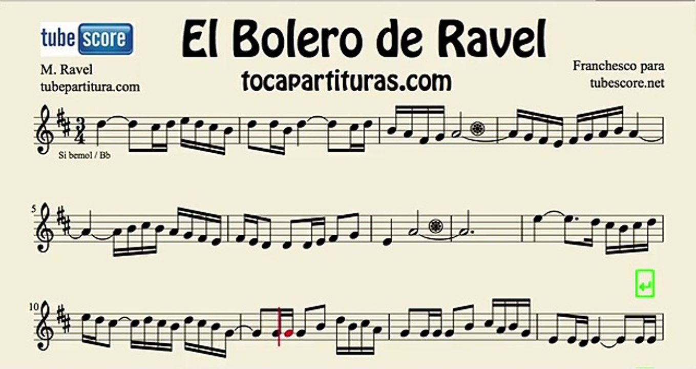 El Bolero de Ravel Partitura de Trompeta Saxo Tenor Clarinete Soprano. en Si bemol