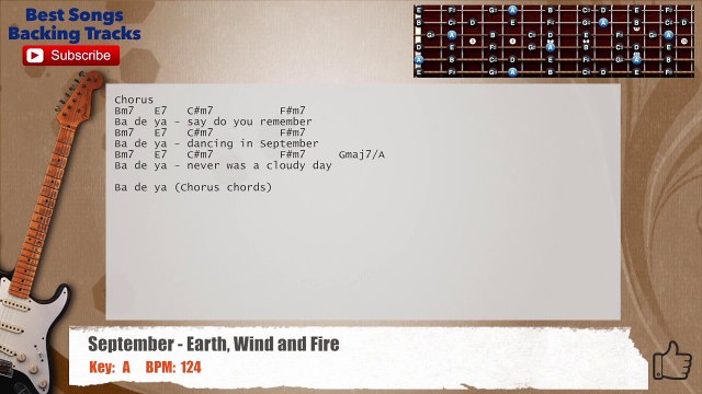 September - Earth, Wind and Fire Guitar Backing Track with scale, chords and lyrics