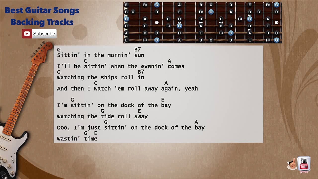Sitting On The Dock Of The Bay - Ottis Redding Guitar Backing Track with scale, chords and lyrics