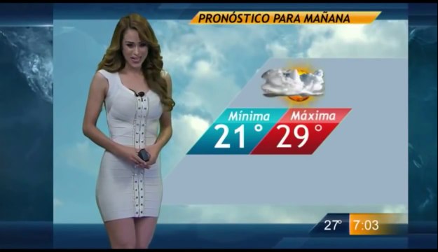 Очень сексуальная ведущая прогноза погоды в Мексике в коротком платье