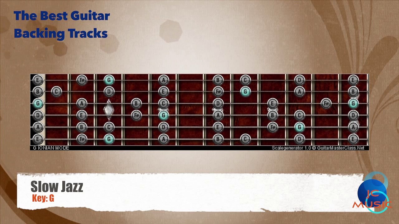Slow Jazz in G Guitar Backing Track with guitar scale map