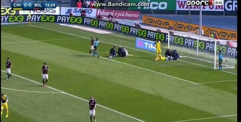 Fabrizio Caciatore horror foul on Donnarumma - Chievo vs Milan 13-03-2016