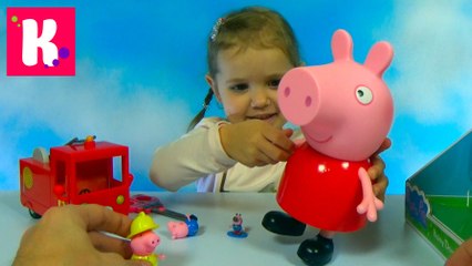 Свинка Пеппа гигант распаковка сюрпризов игрушки и пожарная машина Giant Peppa Pig toys