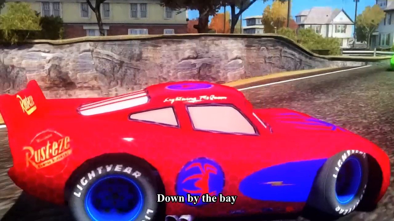 Cars Songs For Kids ♪ Down by the bay ♪ McQueen Spiderman Cars & Hulk Lightning Green