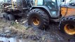 Valtra forestry tractor stuck in mud, difficult conditions