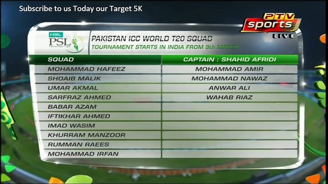 Pakistani Cricket team Squad For ICC T20 Worldcup 2016