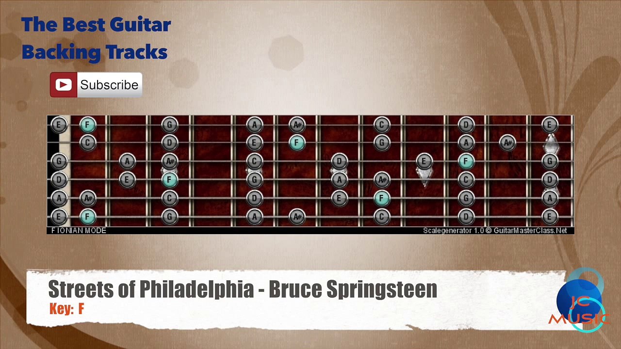 Streets Of Philadelphia - Bruce Springsteen Guitar Backing Track with scale chart