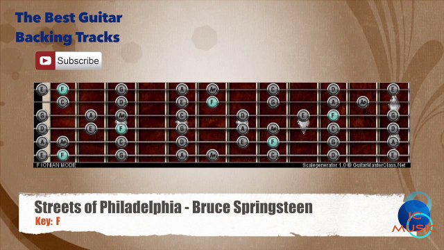 Streets Of Philadelphia - Bruce Springsteen Guitar Backing Track with scale chart