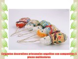 Colgantes decorativos artesanales angelitos con campanillas 5 piezas multicolores